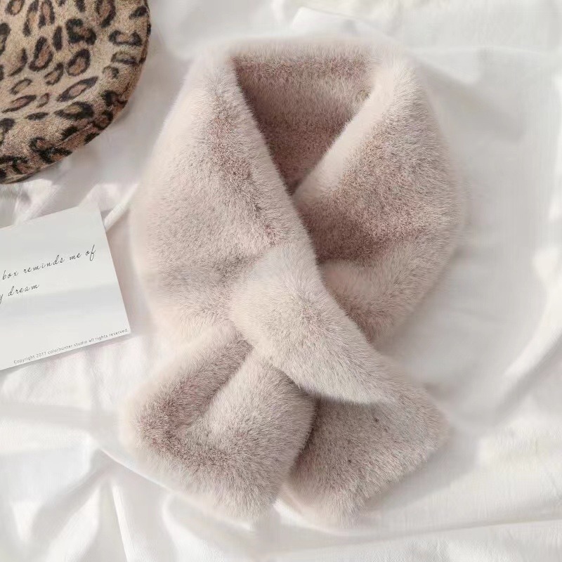 Écharpe coréenne d'hiver en fausse fourrure de lapin pour femmes et filles, écharpe en peluche douce, couleur unie, col chauffant, cadeau de noël