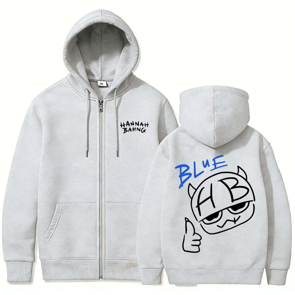 Sweat-shirt à capuche avec fermeture éclair bleu Hannah Bahng pour hommes et femmes, veste décontractée en molleton de coton, unisexe, à la mode, surdimensionné