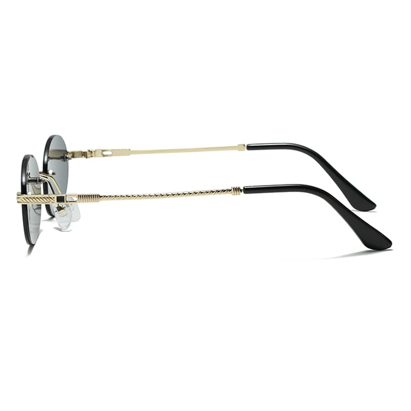 Lunettes de soleil ovales à la mode, petites nuances sans bords, marque de luxe de styliste pour femmes et hommes, lunettes de soleil en métal bleu, haute qualité, UV400