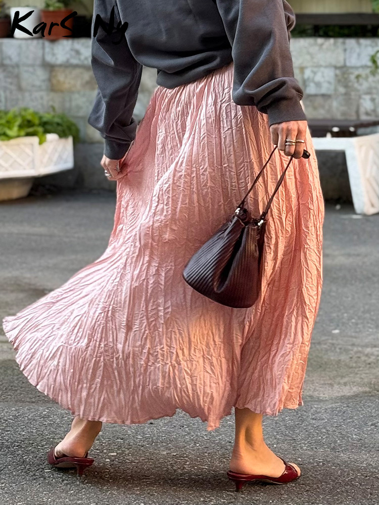 Jupes longues plissées KarSaNy pour femme, taille haute, grand ourlet, jupe blanche, jupes longues maxi trapèze pour femme été 2026