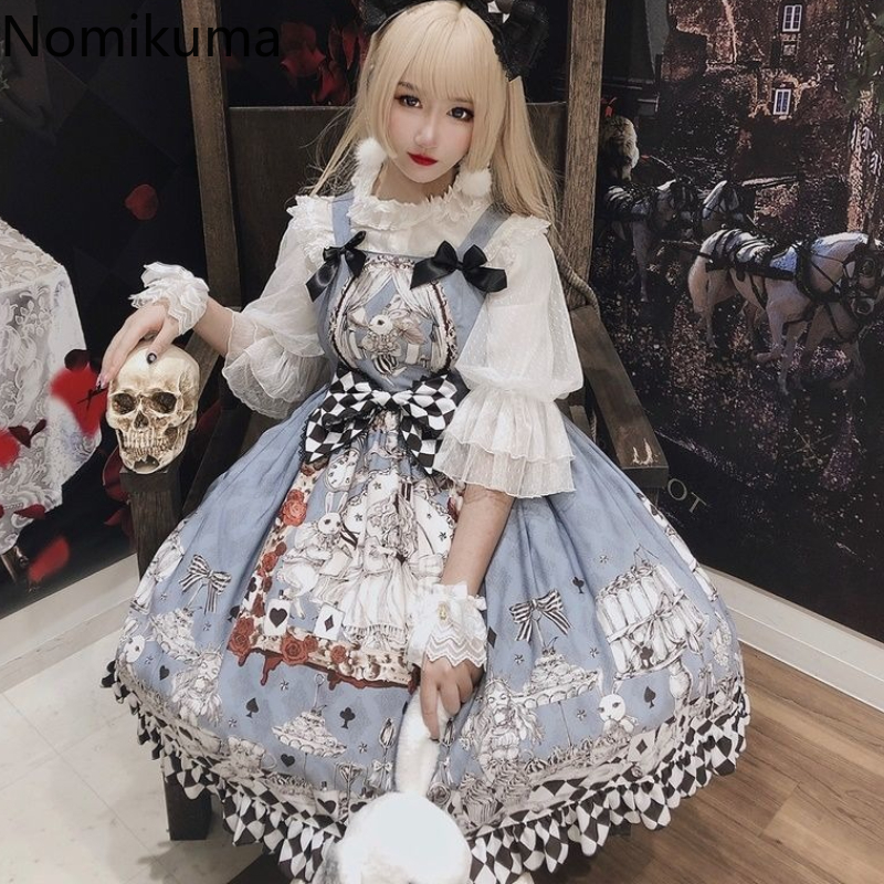 Robe Éducative Japonaise Mignonne pour Femme, Tunique à Bretelles, Mode Gothique, Doux, Imprimé Nministériels d, Été, 2025