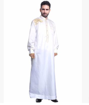 1 pièce/lot Vêtements islamiques musulmans pour hommes, Jubba Thobe brodée d'inspiration arabe pour adulte, longue et décontractée en polyester