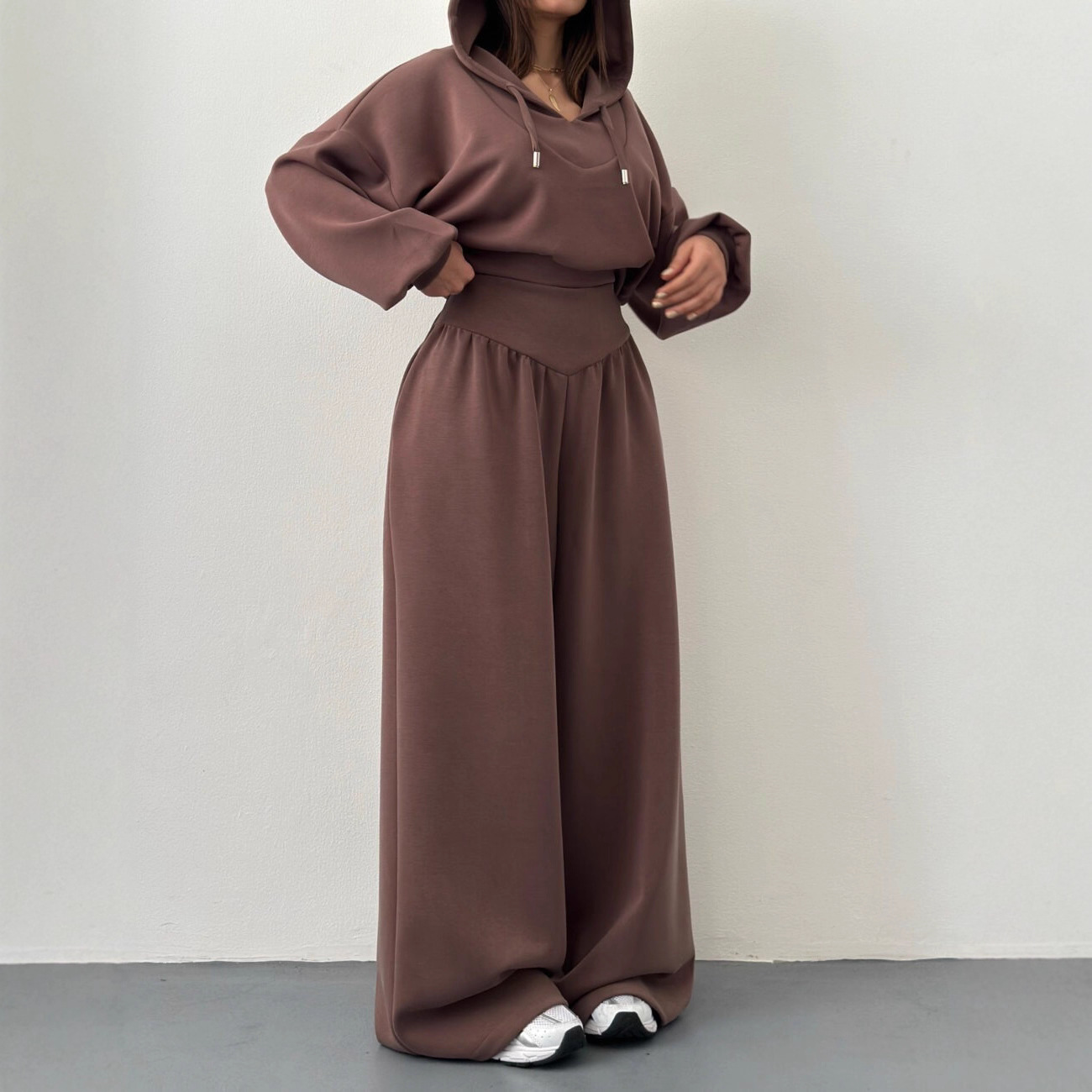 Ensemble de pantalons décontractés confortables pour femmes, style sportif, sweat-shirt court à capuche, pantalon taille haute, ensemble deux pièces, streetwear féminin