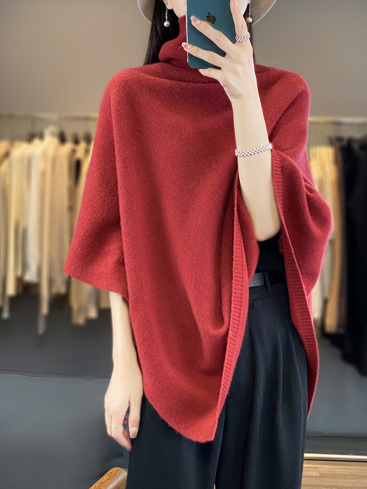 Châle en laine mérinos 100% pour femme, pull à col roulé, doux et chaud, tricoté, style coréen, vêtements féminins, automne-hiver