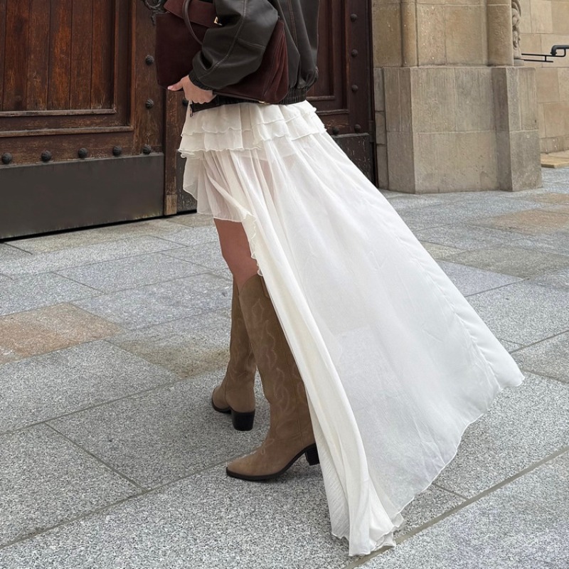 Jupe à ourlet irrégulier pour femmes, vêtements décontractés, mode printemps et automne, tempérament, taille élastique, jupe a-word