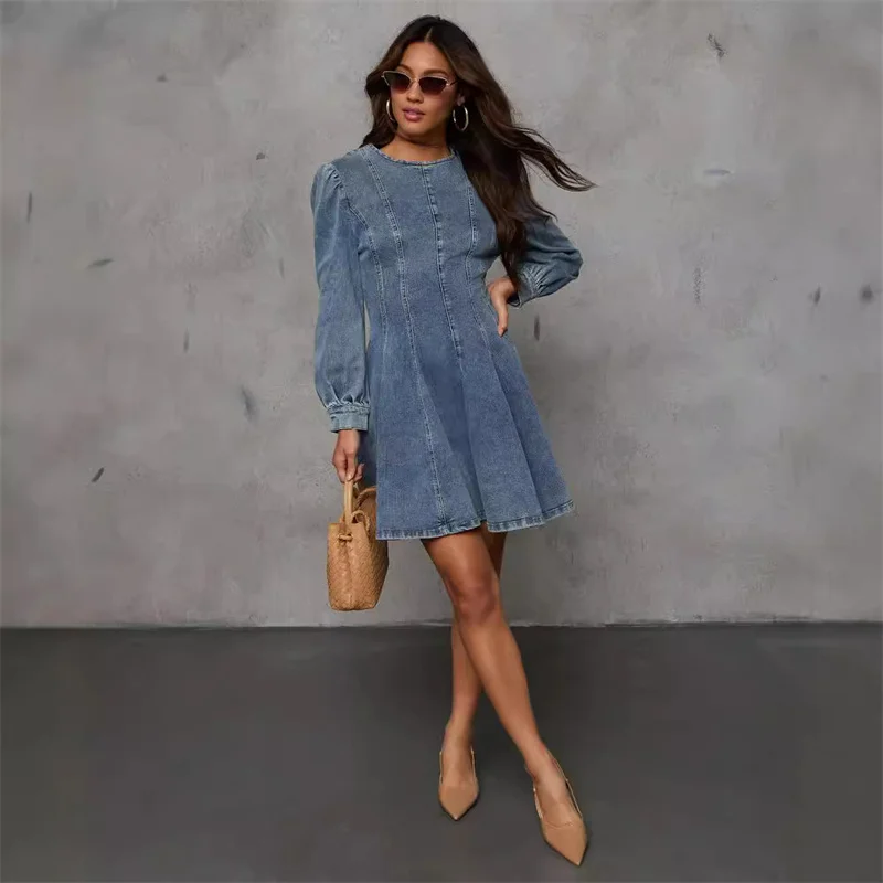 Robe en jean élégante pour femme, nouvelle collection automne, manches longues, coupe trapèze, sexy, patchwork, ajustée, mode, club, streetwear
