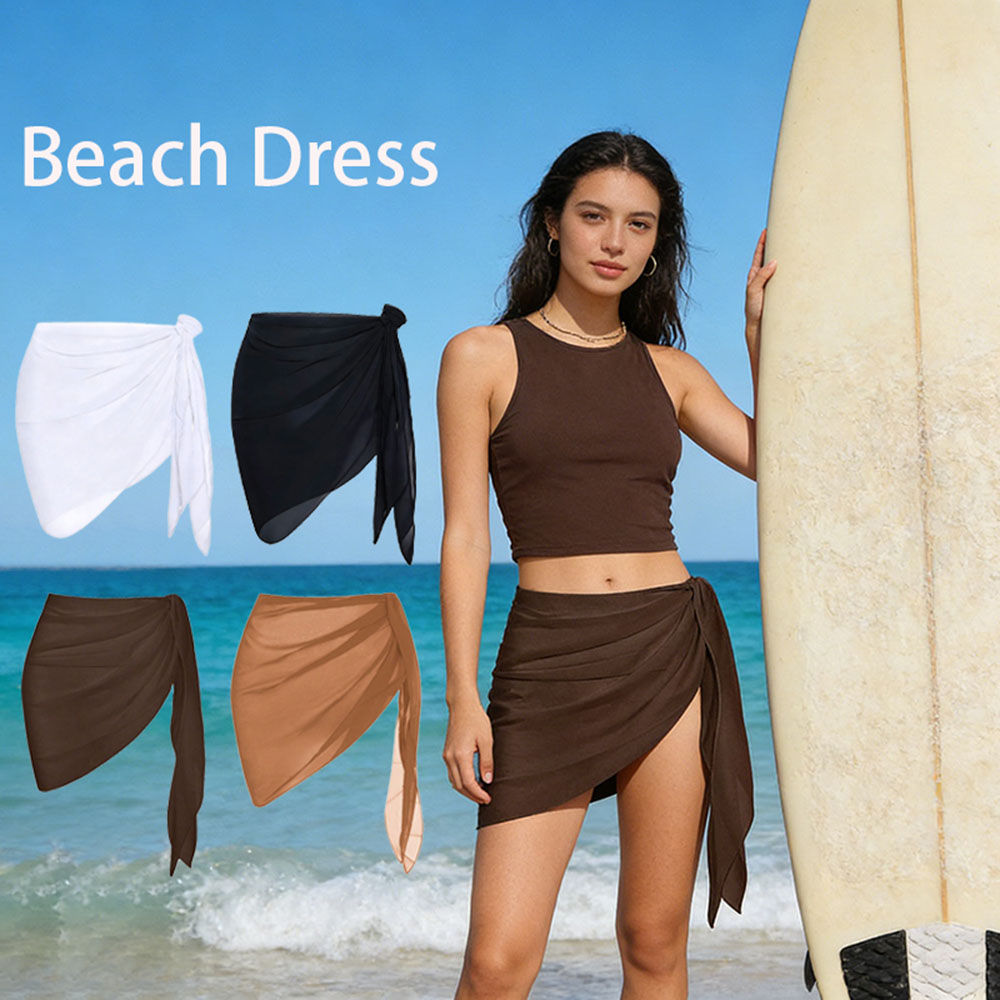 Jupe de plage d'été pour femme, couleur unie, courte, en mousseline, légère, style écharpe, pour maillot de bain ou bikini