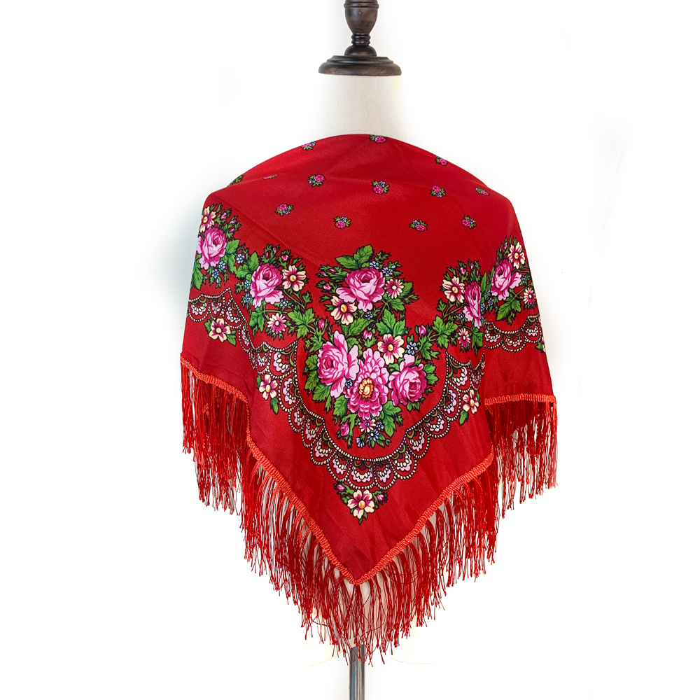 Foulard carré russe traditionnel pour femmes, imprimé Floral de luxe, Bandana à franges, châle, bandeau pour dames, enveloppes de tête Babushka
