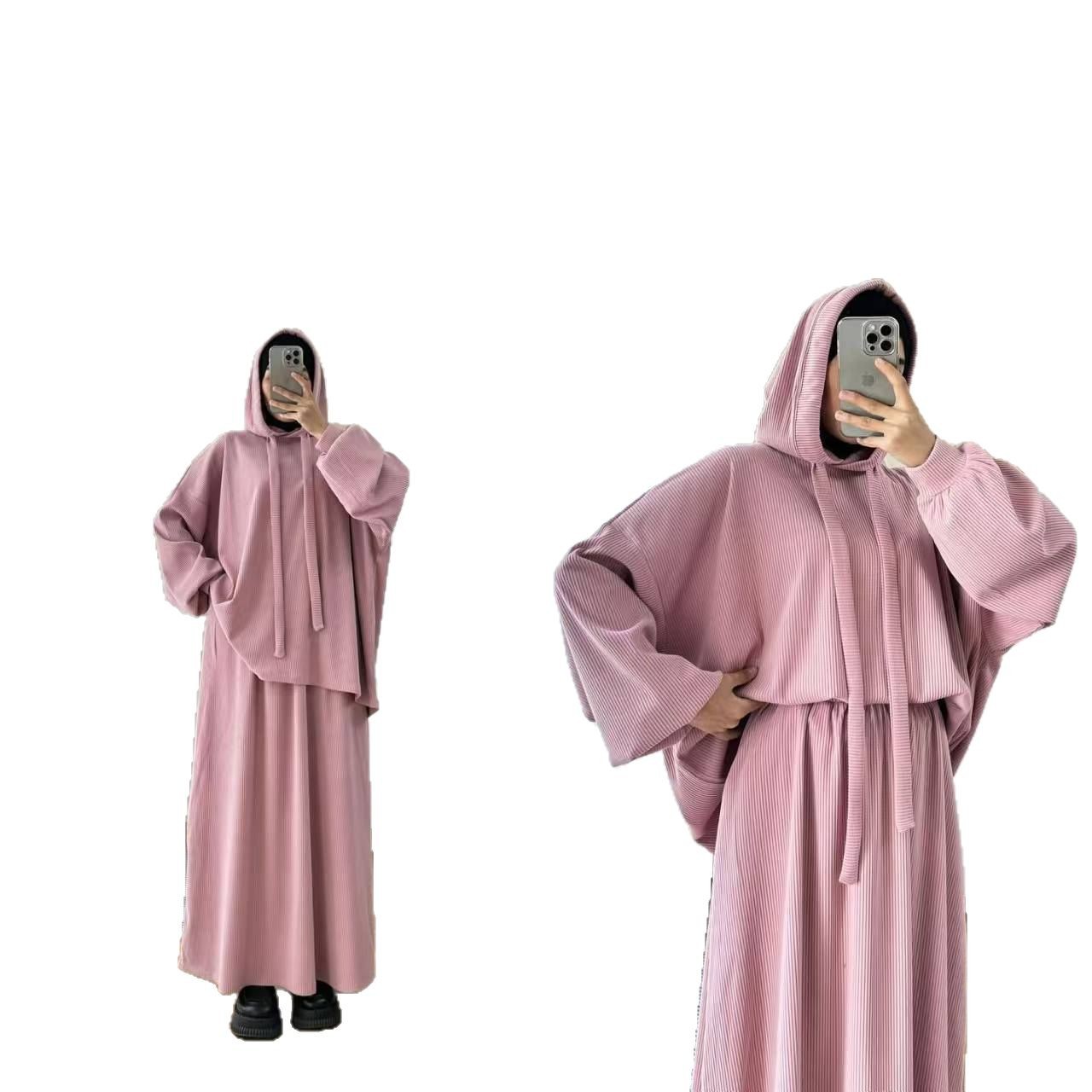 Eid femmes sweat à capuche jupes costume sweat à capuche haut Ensemble jupe longue 2 pièces Ensemble modeste musulman dubaï tenues Ramadan maroc