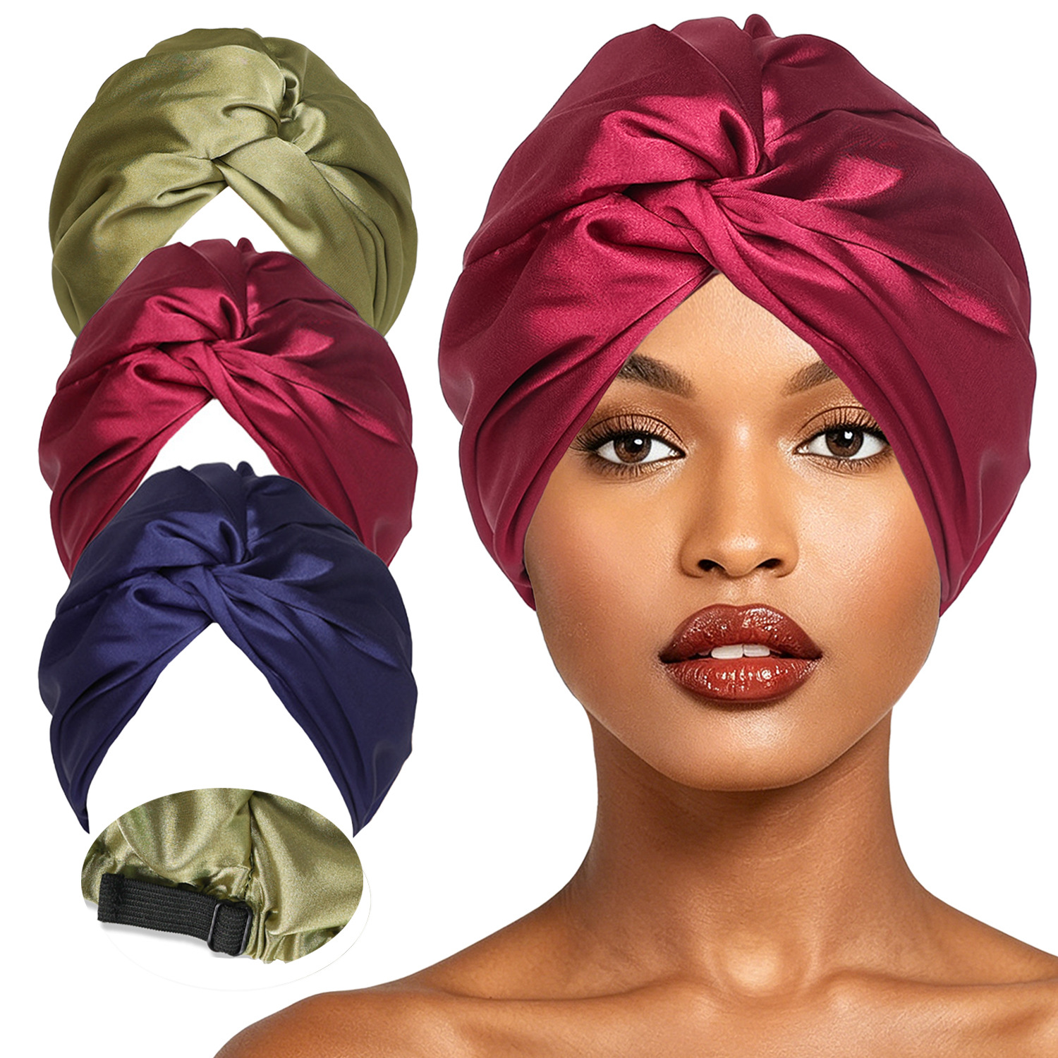 Nouveau bonnet double couche en fausse soie pour femmes, turban torsadé, bonnet de nuit réglable avec boutons, chapeau de sommeil pour femmes