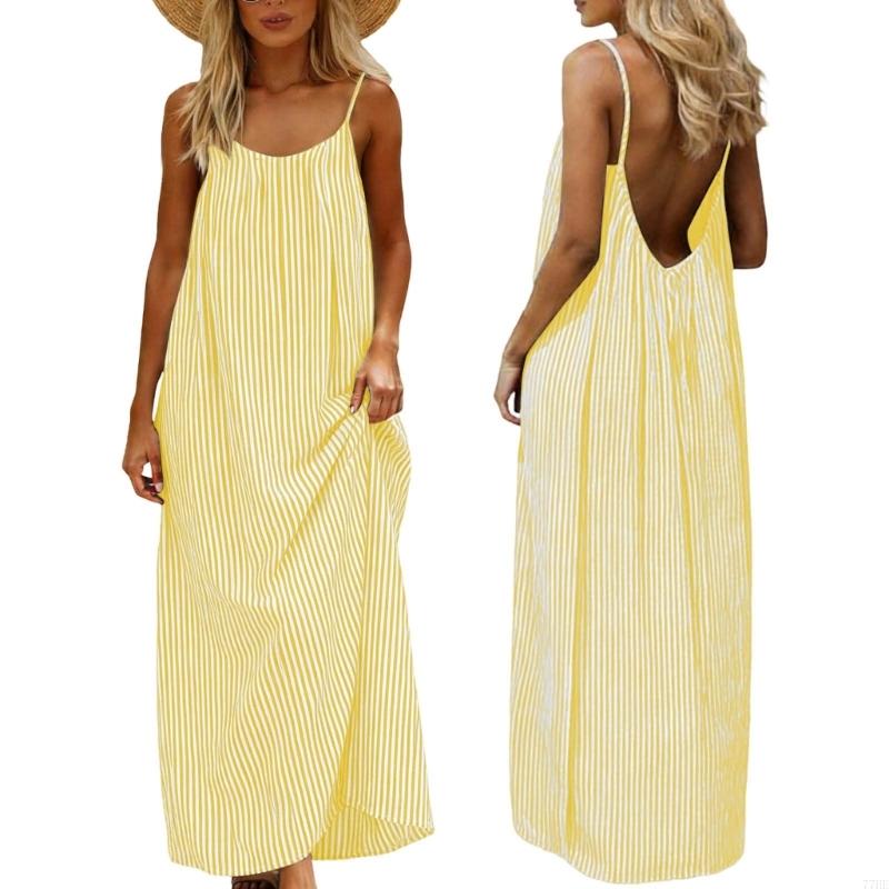 77HE Robes pour femmes Robe camisole décontractée Maison vacances Plage Sans manches avec cravate