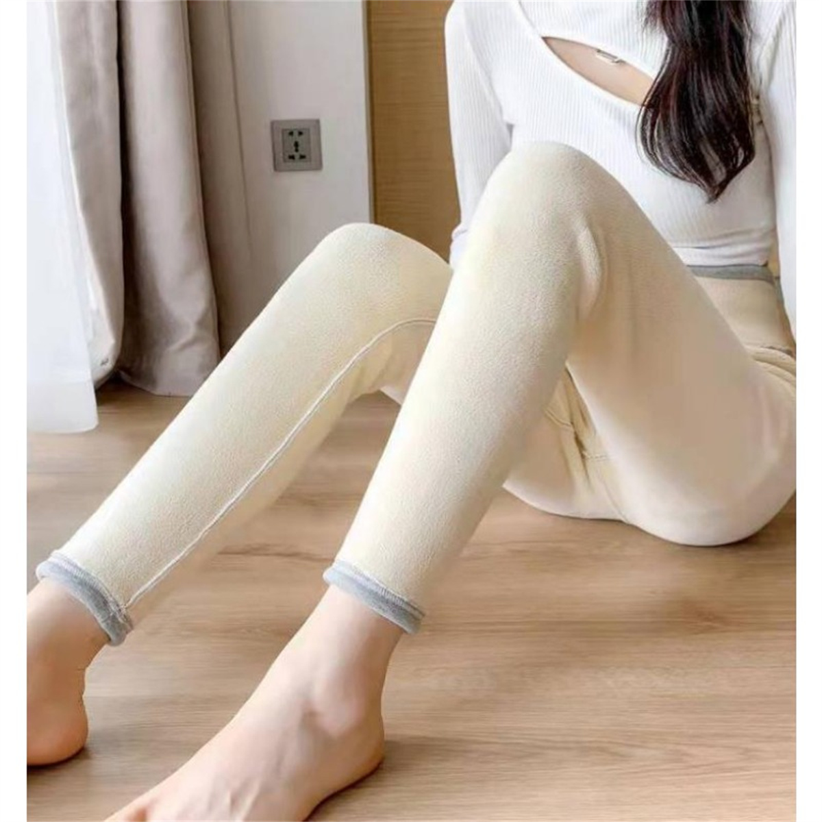 Leggings d'hiver pour femme, chauds et épais en laine d'agneau, taille haute, en polaire, effet push-up, très extensibles, avec poches