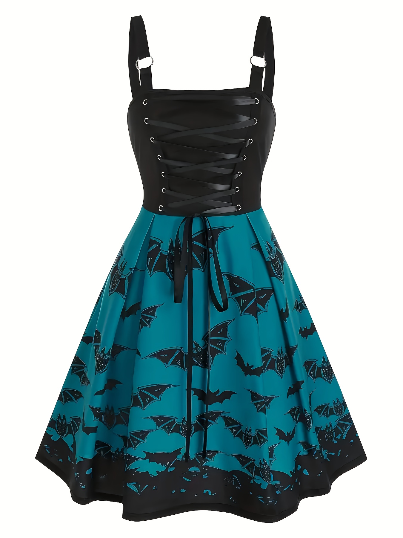 Robe pour femmes à la mode européenne et américaine avec imprimé chauve-souris, taille haute, style sling, robe grande taille