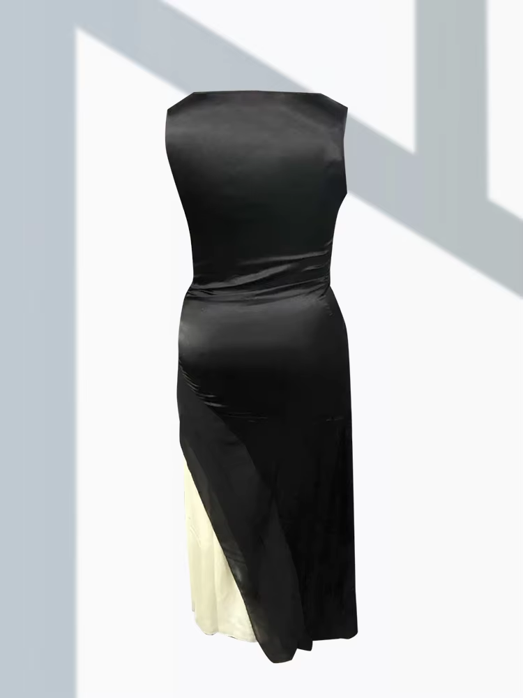 Femmes robe débardeur élégante col rond été décontracté invité de mariage dégradé imprimé robes longues en Satin