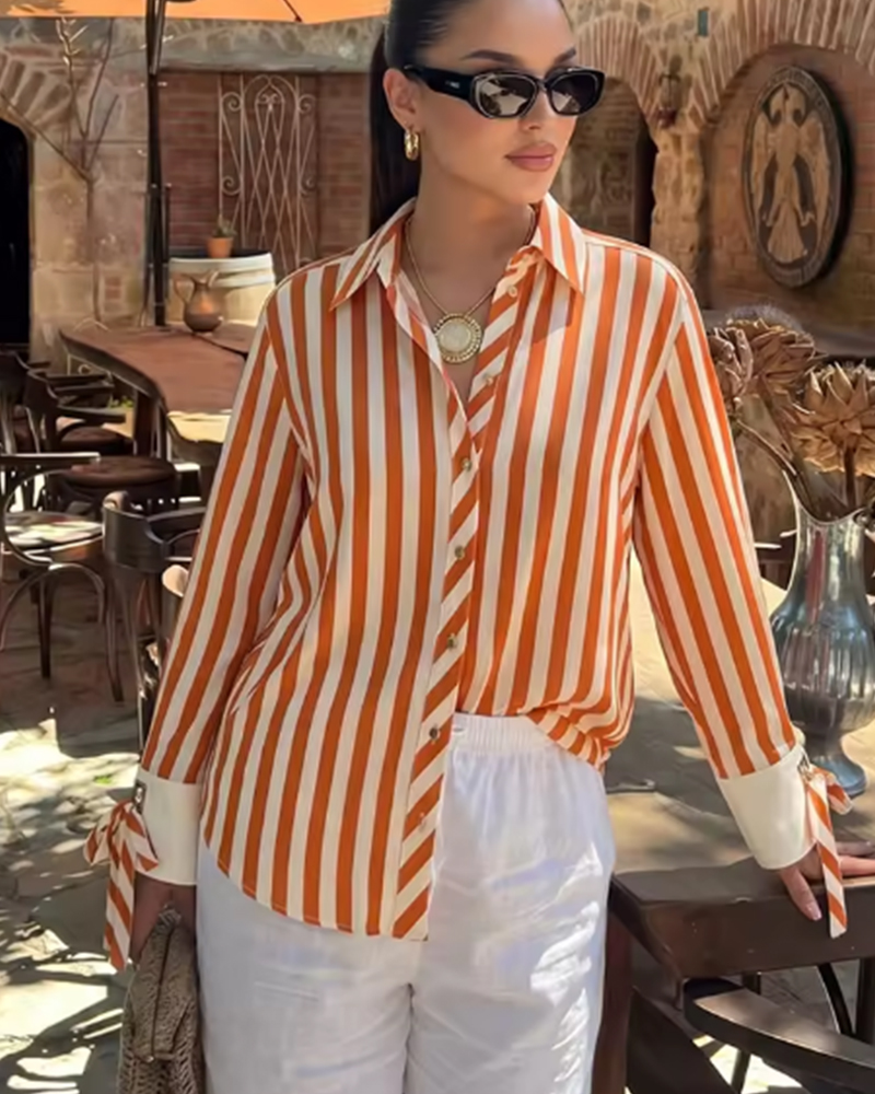 Chemise pour femme 2026 – Nouvelle collection été – Chemise-veste rayée à nœud papillon pour femme – Élégance et chic – Nouvelle chemise quotidienne pour femme