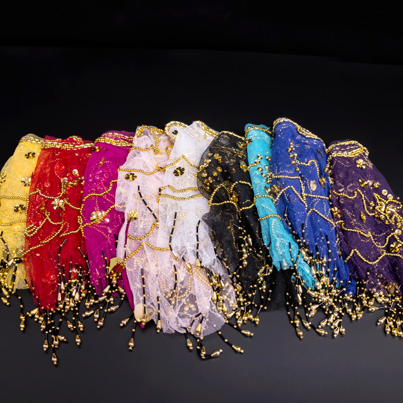 Voile facial de danse du ventre pour femmes, accessoires de costume de danse indienne, masque de mascarade Tribal à paillettes, écharpe enveloppante, masque à pompon