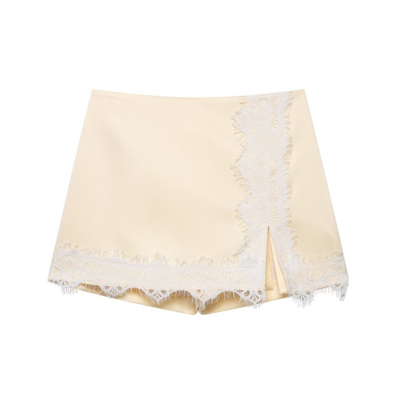 Ensemble jupe en satin pour femme, collection Printemps 2026, 2 pièces : Blazer court croisé et jupe-short contrastante en dentelle, tenue féminine