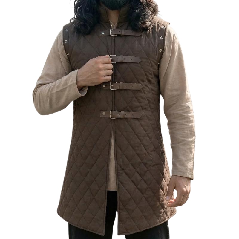 Gambeson Costume Aketon Armure Gilet en Coton Manteau Médiéval Viking Sans Manches Tenue LARP Veste de Chevalier avec Boucles pour Hommes Adultes