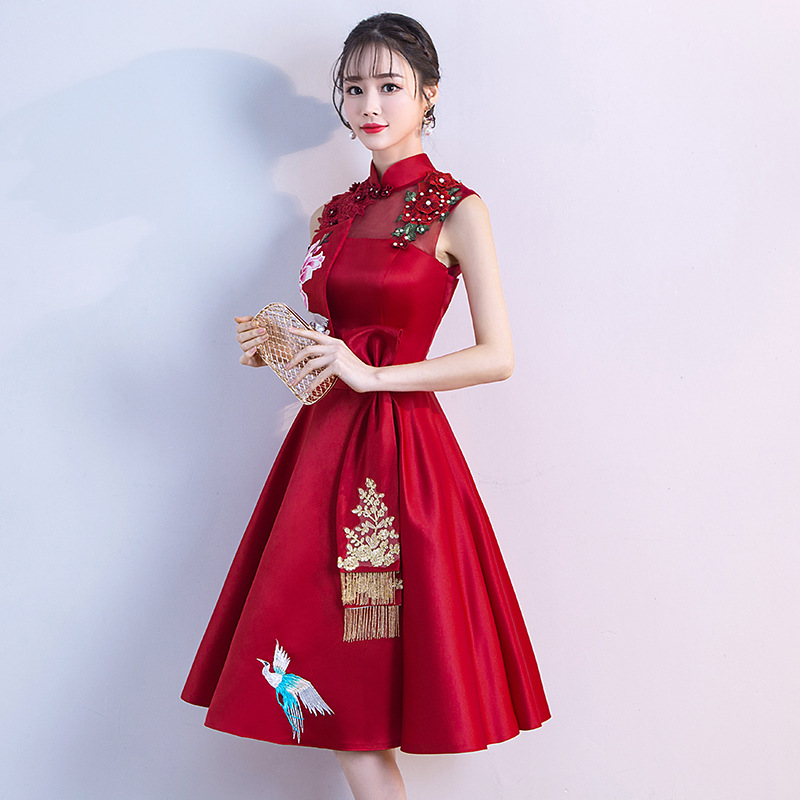 Buegundy-Robes de banquet de style financier avec broderie, Cheongsam de mariage traditionnel chinois vintage, soirée élégante, quoi que ce soit