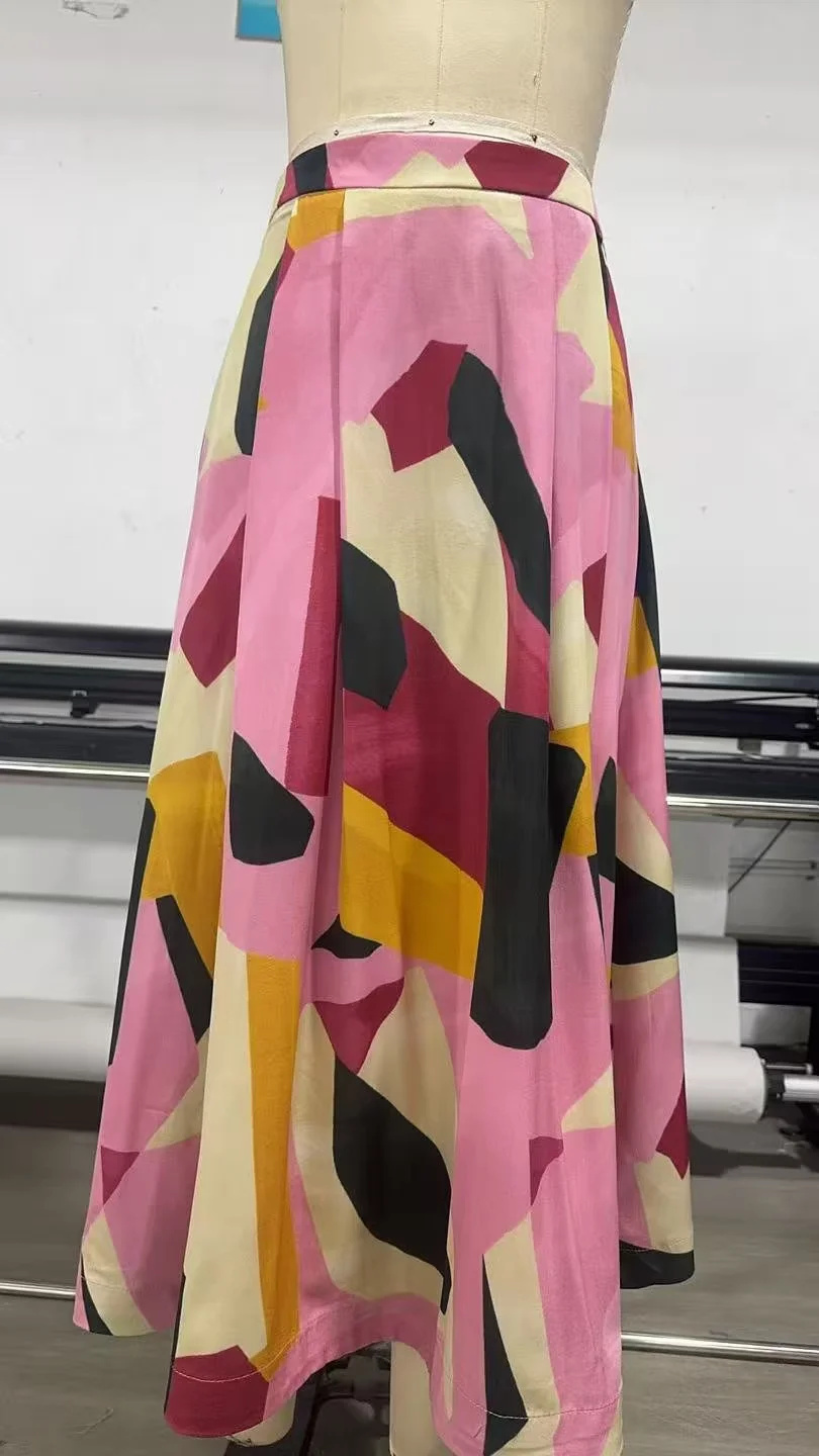 KONDALA 2026 Printemps-Été Jupes Décontractées Imprimées pour Femmes, Mode Élégante Ample avec Fermeture Éclair, Streetwear Chic, Jupes Longues pour Dames