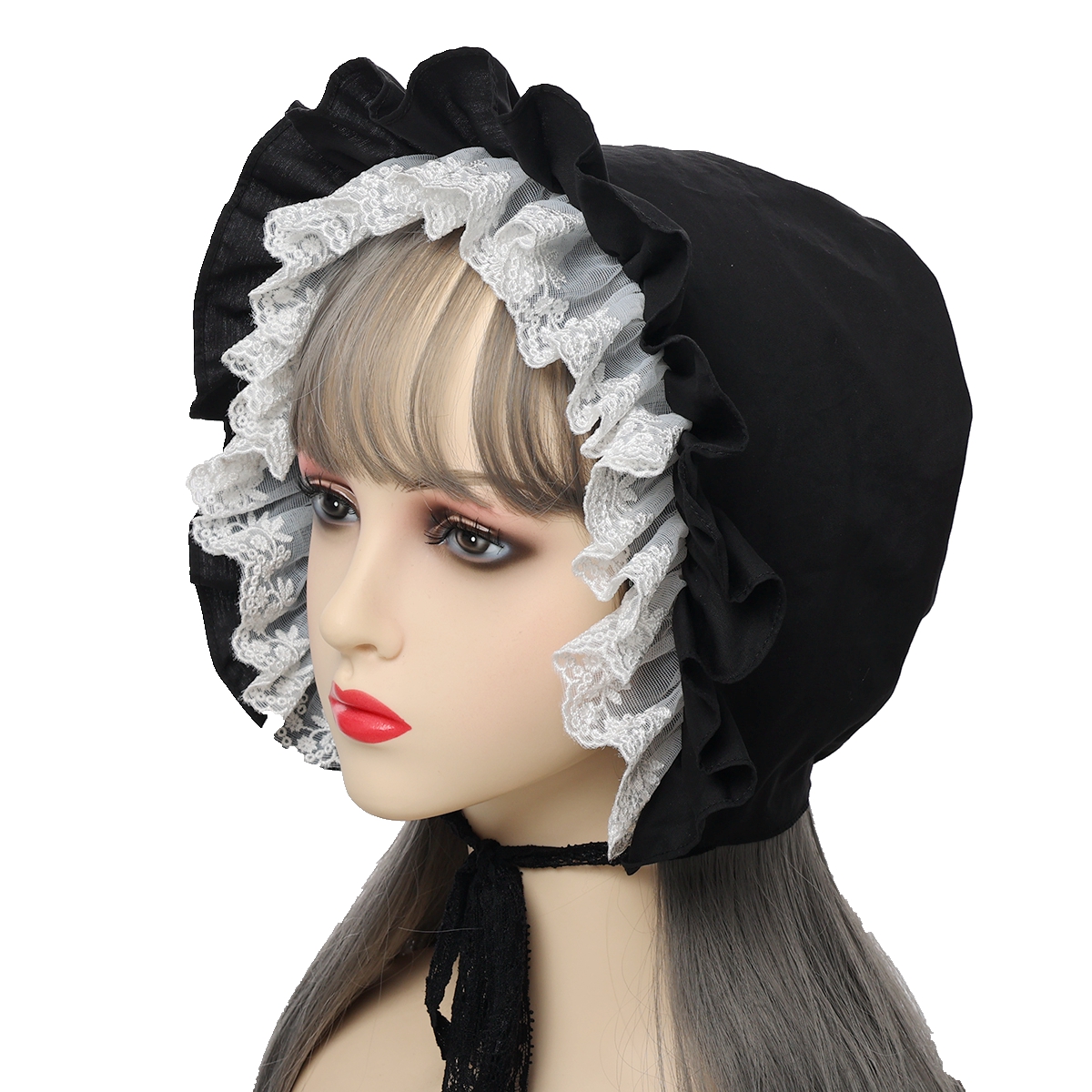 Chapeau Bonnet Lolita à Volants pour Femme, Style Victorien Médiéval Vintage, Chapeau de Soubrette Cosplay Ajustable à Lacets, Casquette Citrouille