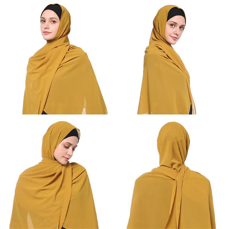 Foulard Hijab Musulman en Mousseline de Soie pour Femme, Châle de Qualité Supérieure, Solide, pour Document, Couvre-Chef, Voile Musulman