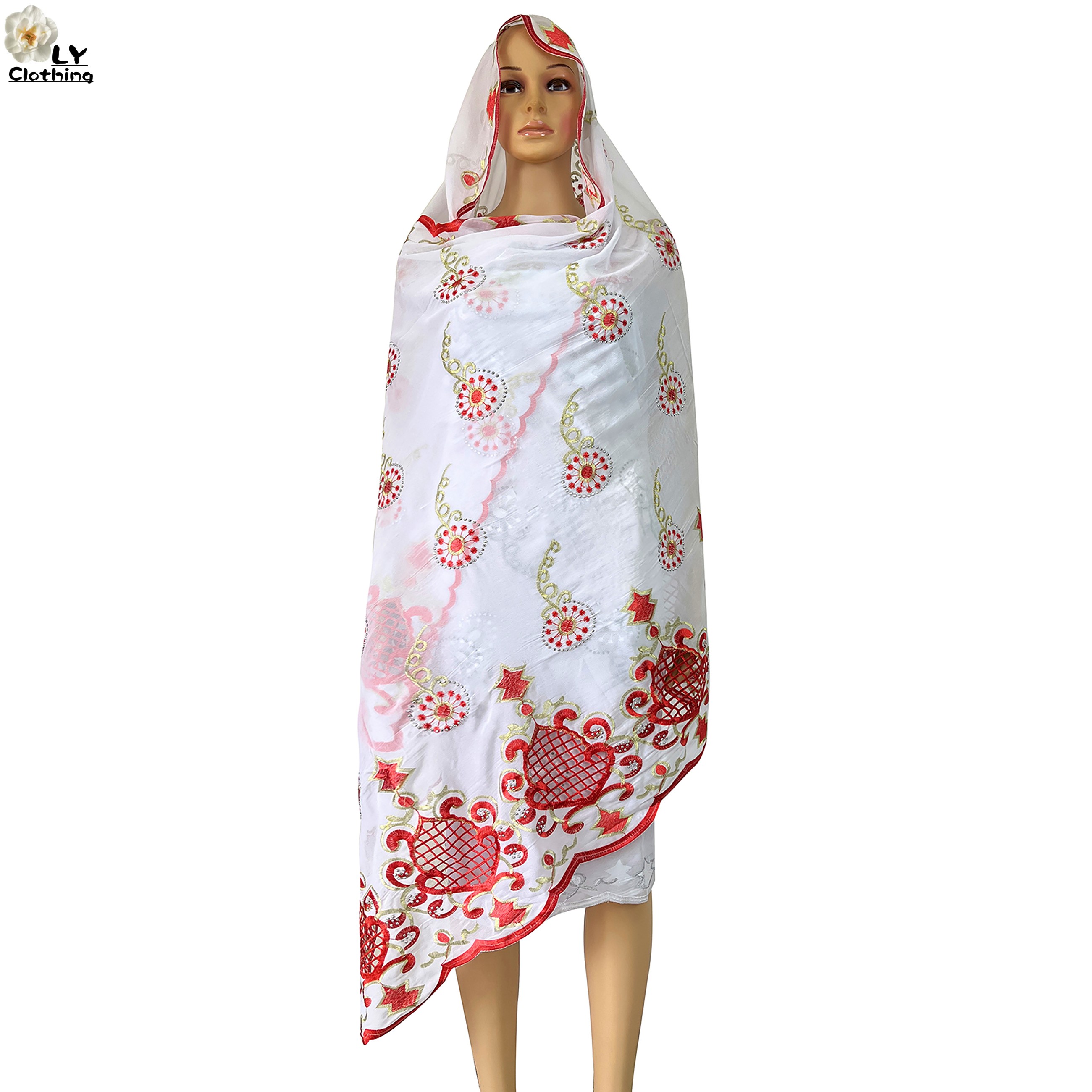 Écharpe de sauna brodée en mousseline de soie pour femmes, écharpe de prière musulmane, écharpe islamique de Dubaï, nouveau style africain, été 2023