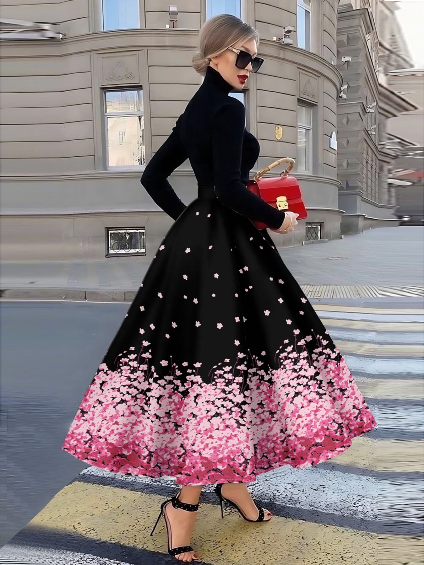 Jupe trapèze décontractée pour femme, taille haute, mi-longue, légère et plissée, idéale pour l'été, le bureau, les soirées et le streetwear.