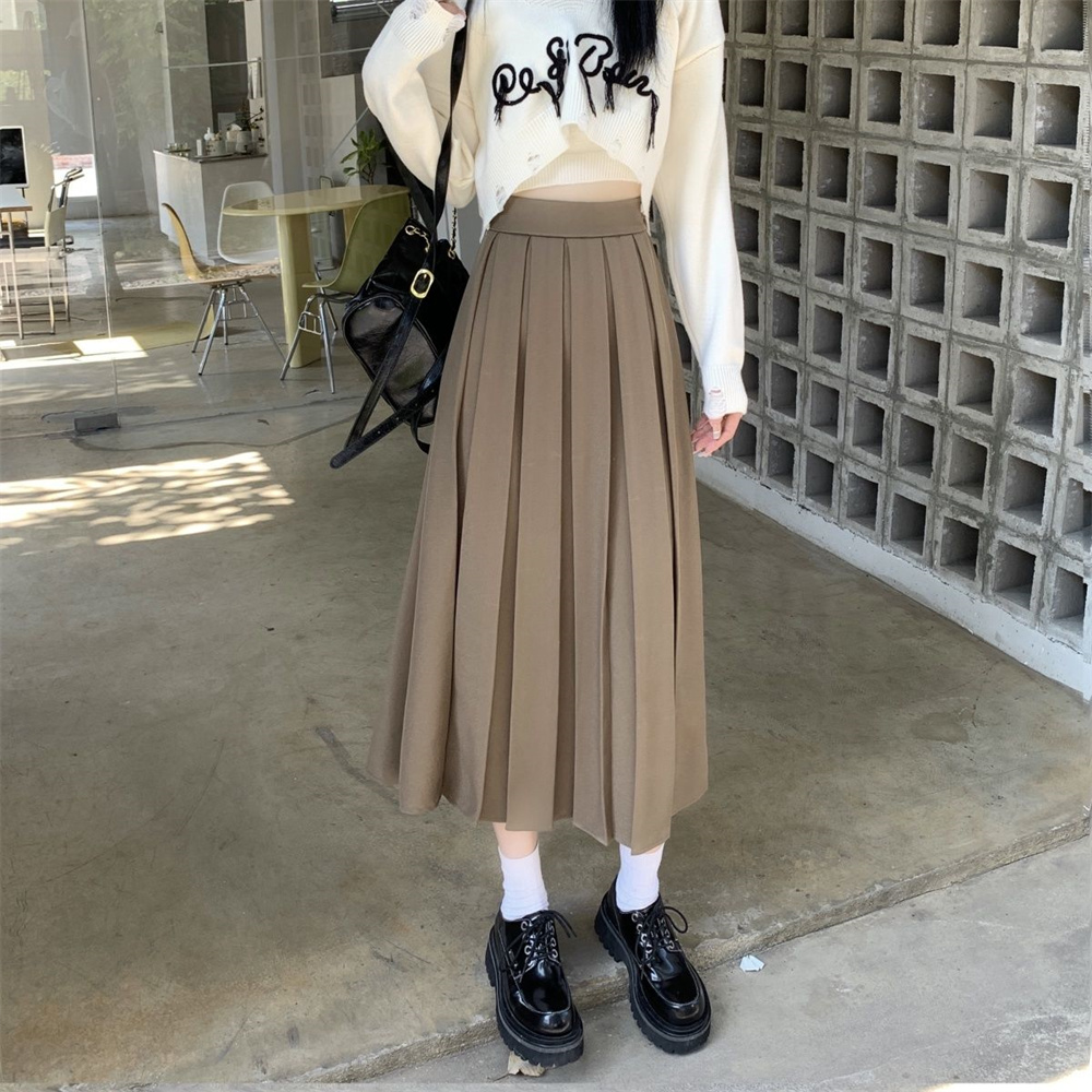 Jupe longue plissée noire de style coréen pour femmes, modeste, relaxation, étudiant