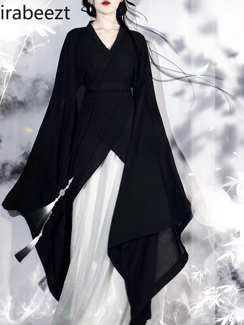 Wei Jin dynasties du sud et du nord Hanfu femmes mince grand col à manches Sexy ensemble complet robe traditionnelle chinoise pour les filles