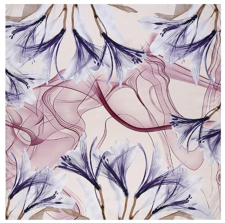 Écharpe carrée de marque de luxe pour dames, imprimé lys, grand bandana, hijab, châle féminin, chaînes