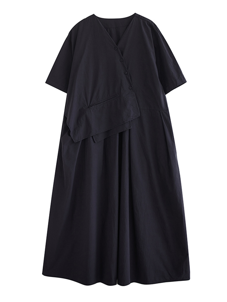 Robe longue décontractée kaki vintage patchwork à manches courtes pour femme, style coréen, nouvelle collection été, vêtements élégants 2026