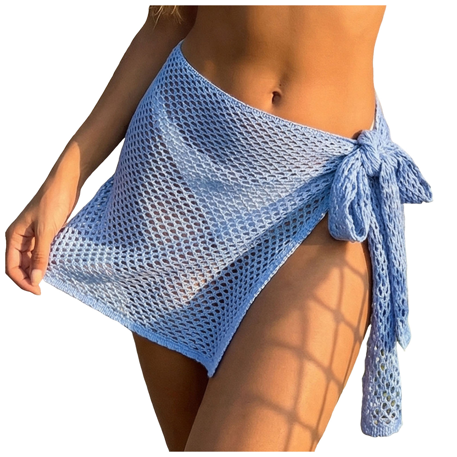 Jupe de plage en crochet pour femme, mini-jupe ajourée en maille avec nœud à nouer sur le côté, cache-maillot de bain pour les vacances d'été