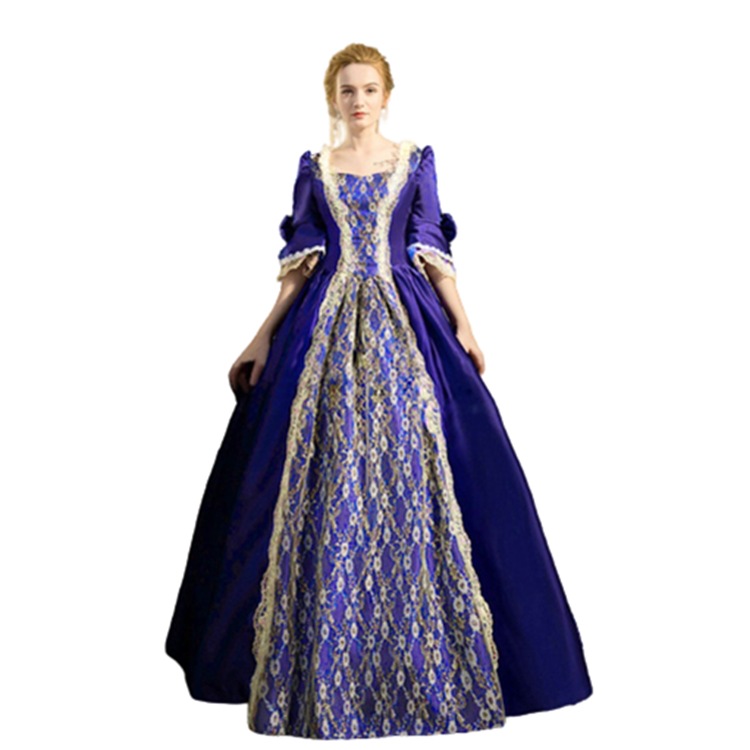 Robe médiévale taille haute demi-manches pour femmes, robe en patchwork de dentelle, robe de princesse, costume de reine Renaissance, partie du siècle