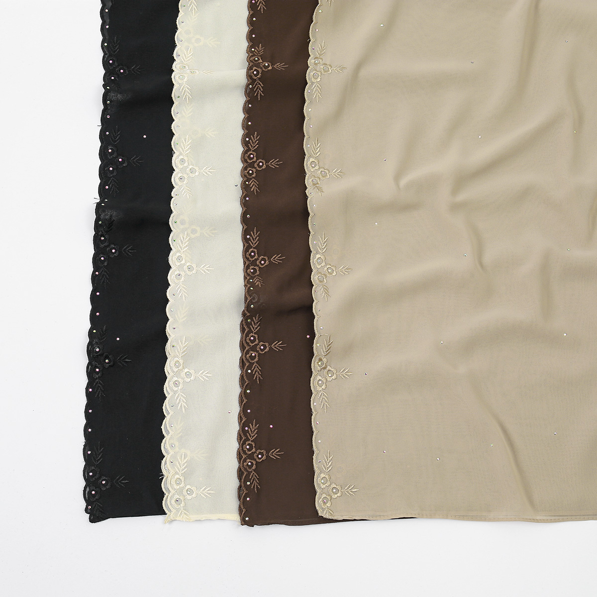 Châles longs en mousseline brodée tendance, hijab musulman, châle orné de strass, foulard pour femme, couvre-chef islamique, turban de l'Aïd 180*70cm