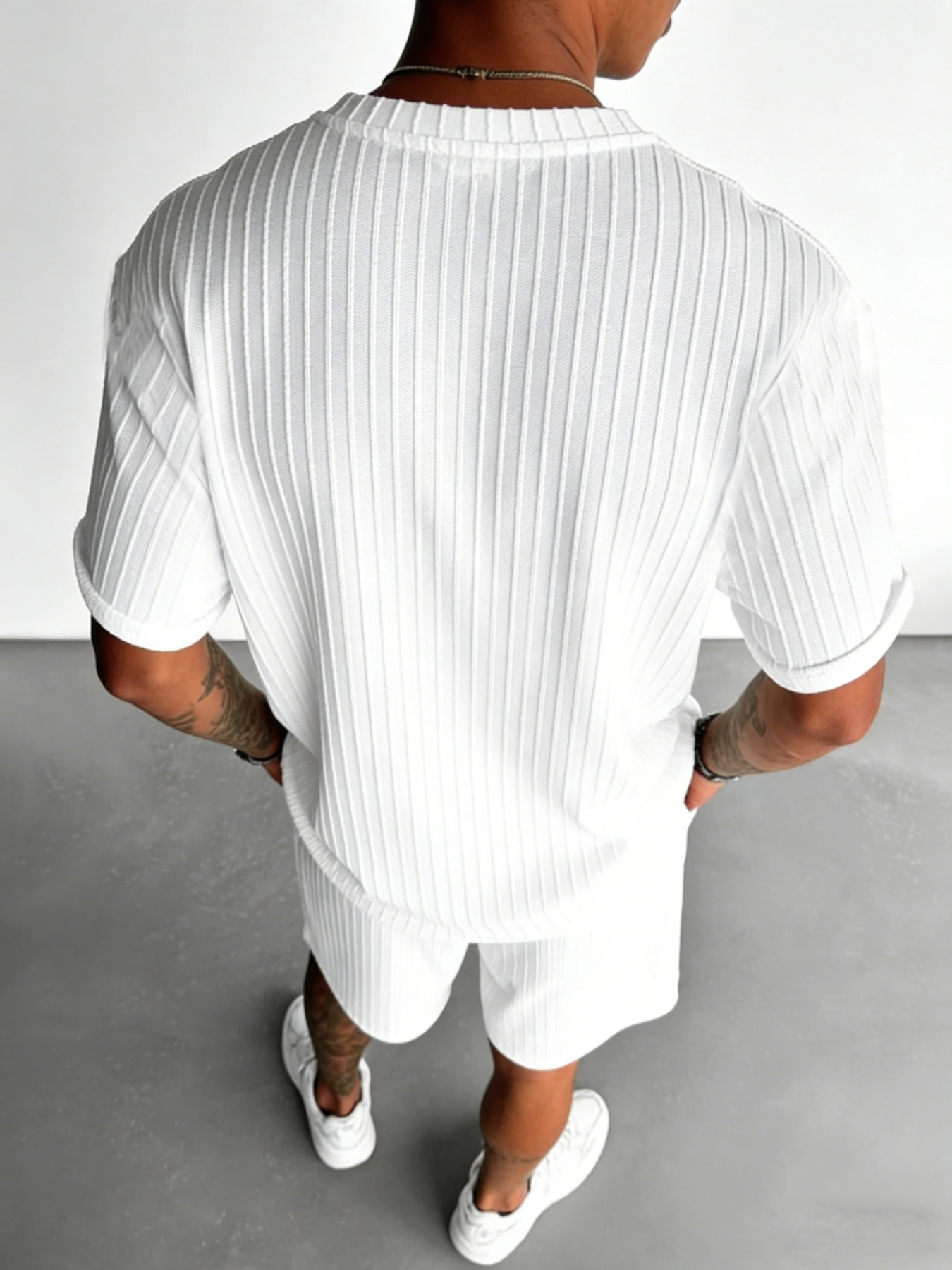 Ensemble décontracté deux pièces texturé pour homme : T-shirt à manches courtes et short