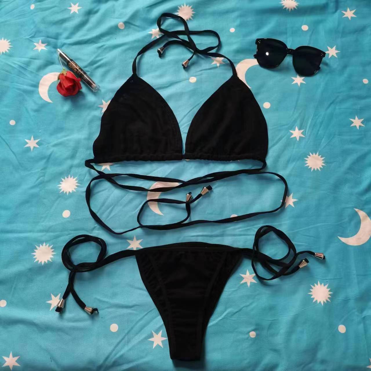 Maillot de bain deux pièces pour femmes, sexy, col licou, triangle, string