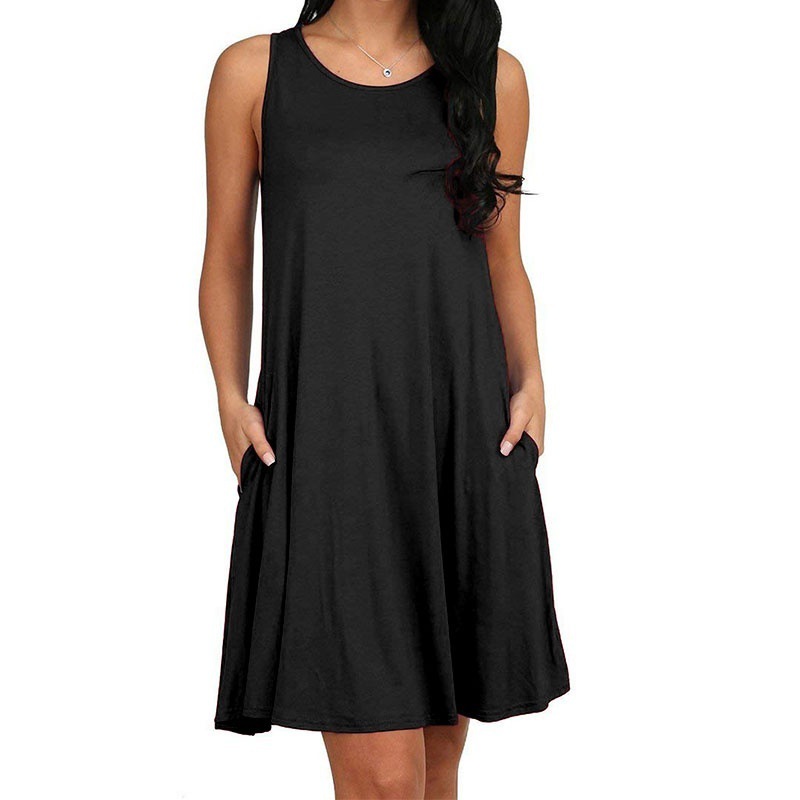 Robe d'été pour femmes, t-shirt décontracté, couverture de plage, couleur unie, plissée, poches débardeur