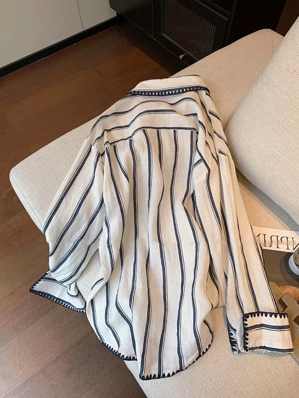 Chemise rayée à la mode pour femmes, printemps-automne, bord tricoté, simple boutonnage, manches longues, col rabattu, hauts amples décontractés