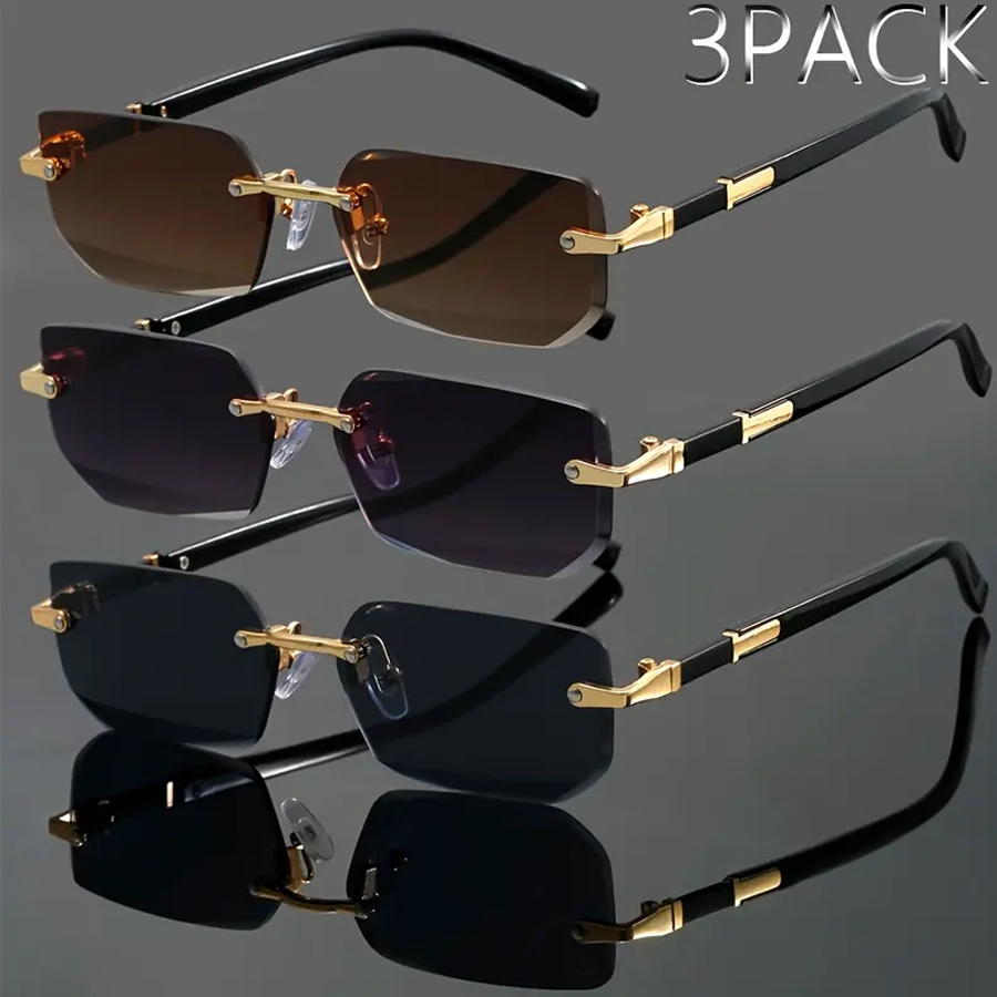 Lot de 3 lunettes de soleil sans monture, aux couleurs bonbon, tendance et élégantes, idéales pour les fêtes, les vacances, les voyages, les festivals de musique, les cadeaux