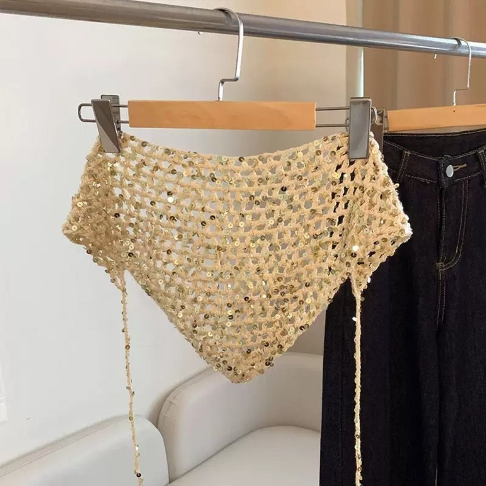Foulard décontracté à sequins, bandeau ajouré polyvalent, écharpe triangulaire tricotée, style Ins Y2K, bonnets, bandeau, ambiance photo