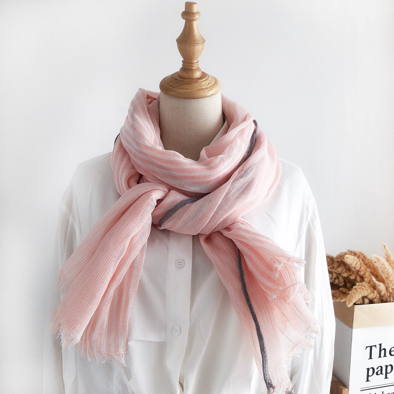 Écharpe fine Mori pour femmes, châle en coton et lin, couleur assortie, Version coréenne, polyvalente, mode littéraire et rétro, nouvelle collection