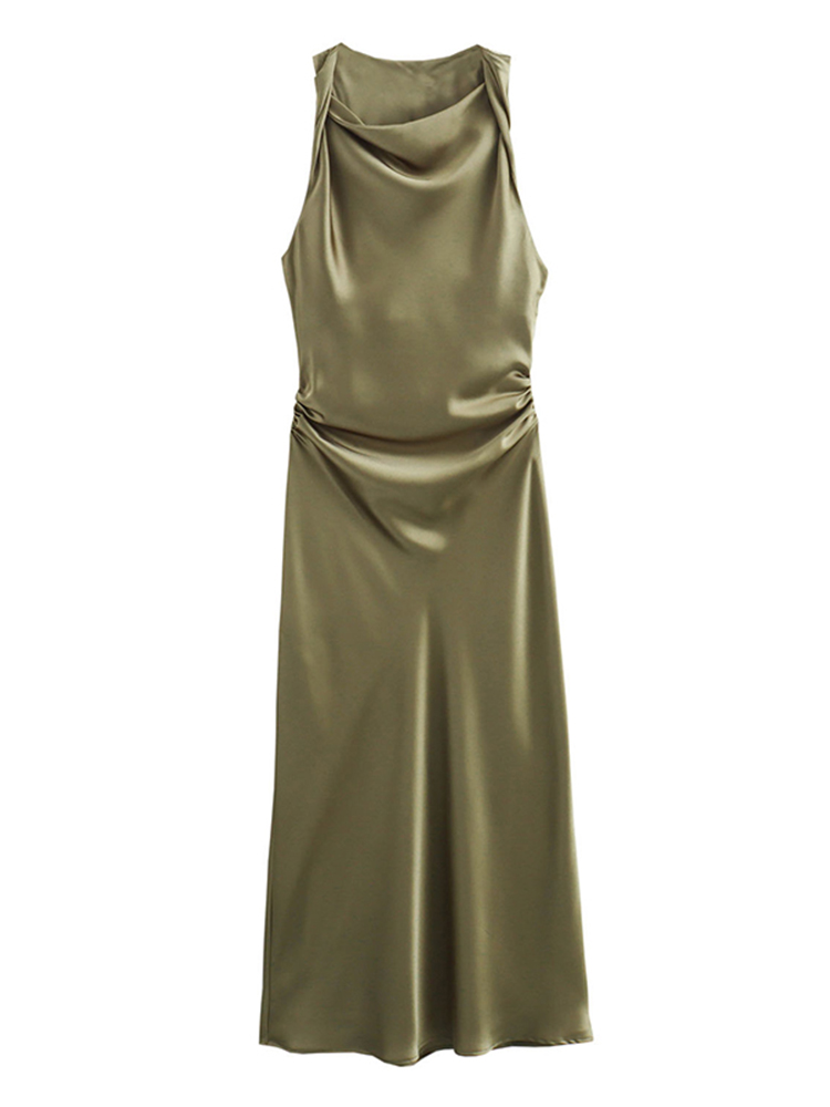 Robe Longue en Satin pour Femme, Tenue Midi Sexy, Élégante, pour Soirée, Été, 2025