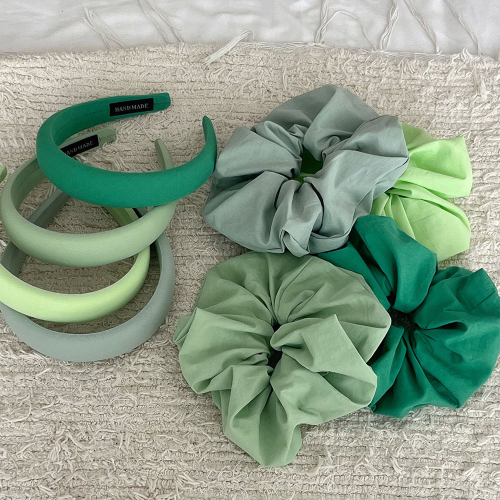 Chouchous et bandeaux de printemps pour femmes, en coton respirant, couleur vert dégradé, accessoires pour cheveux et queues de cheval