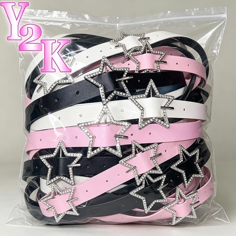 Ceinture coréenne Y2K à boucle étoile en cuir rose, ornée de strass étincelants, accessoires de décoration rétro pour mariée