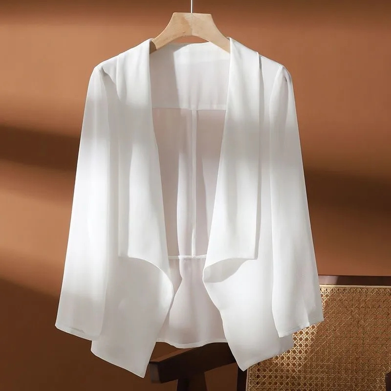 Manteau en mousseline de soie pour femmes, châle féminin, vêtements d'été, protection solaire, veste mince, cardigan, mode, nouveau, 2025