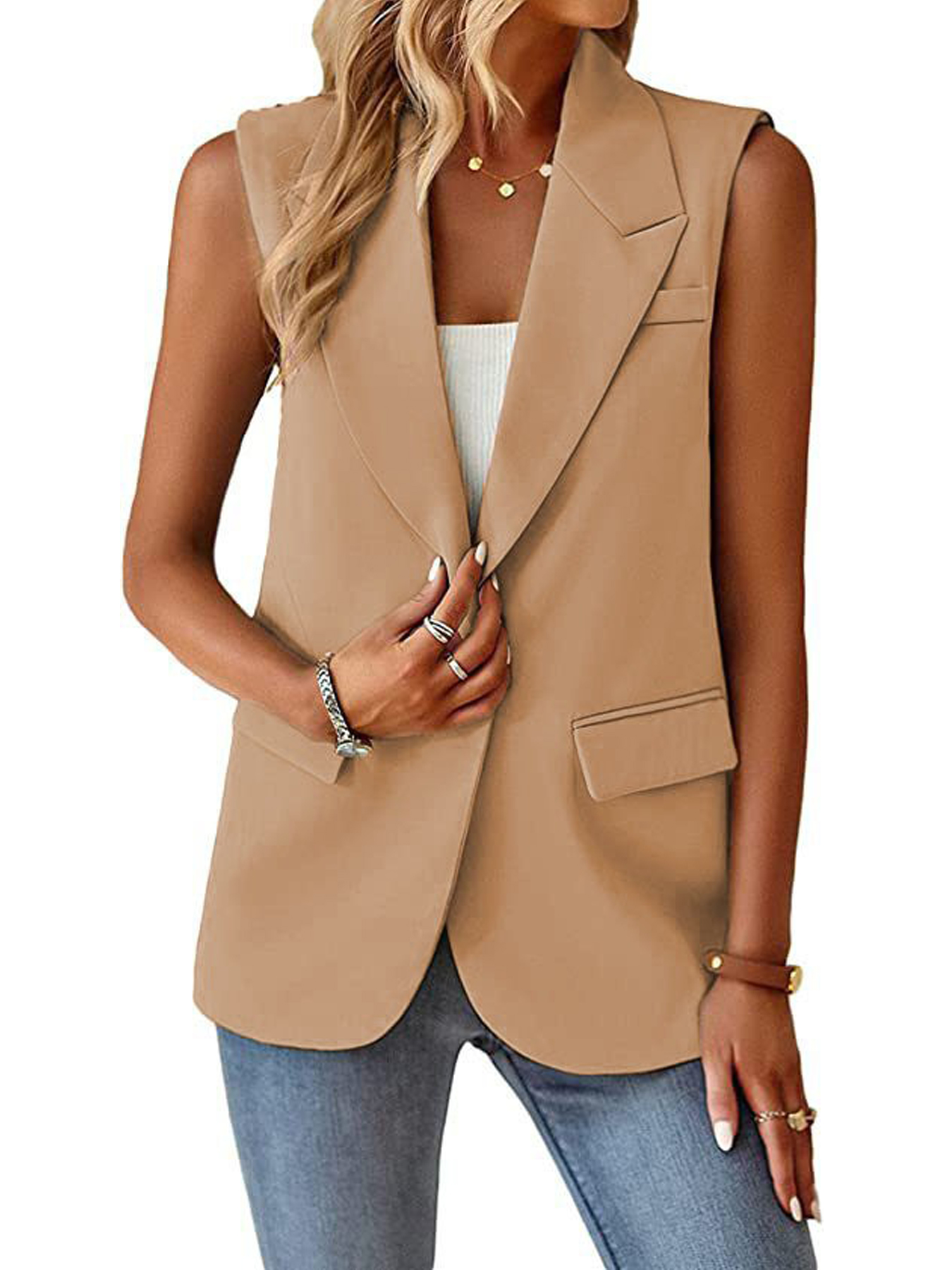 2025 femmes sans manches Blazer gilet décontracté bureau gilet coupe ajustée printemps été Cardigan haut élégant vêtements de travail veste
