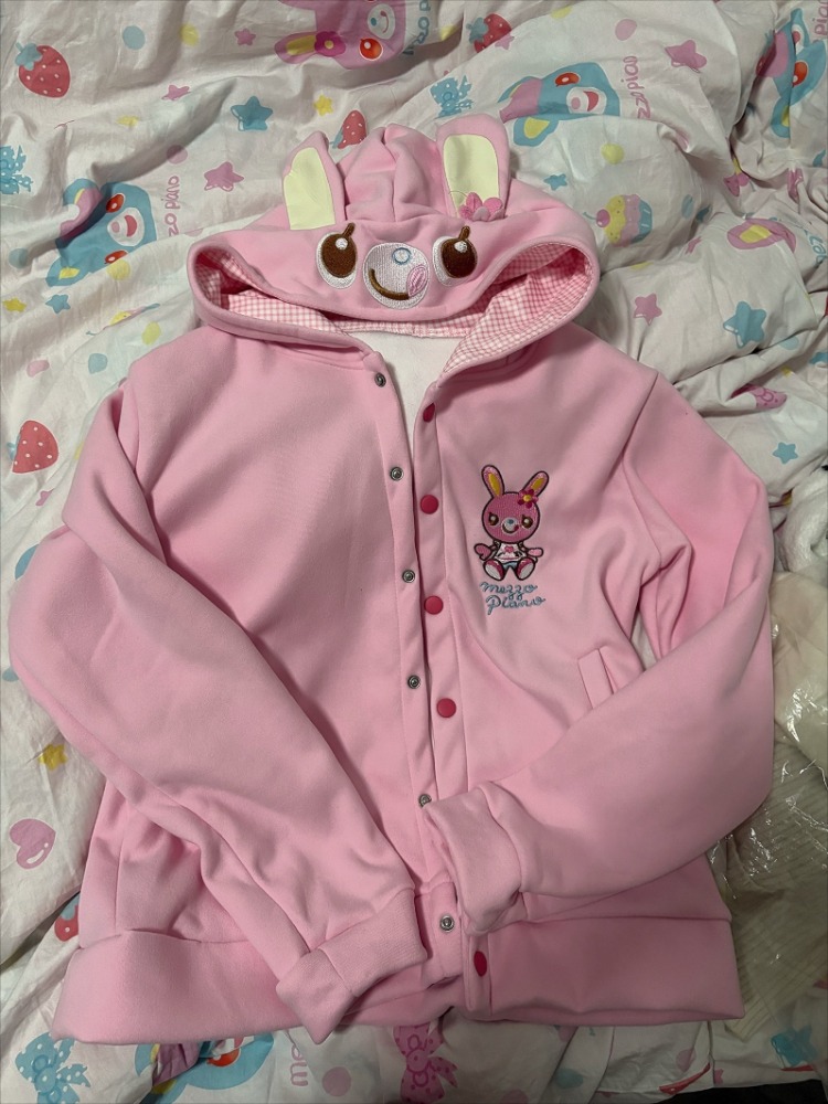 Manteau brodé de dessin animé japonais Kawaii pour femme, veste à capuche rose avec oreilles de lapin mignonnes, esthétique Y2k, Grunge, automne