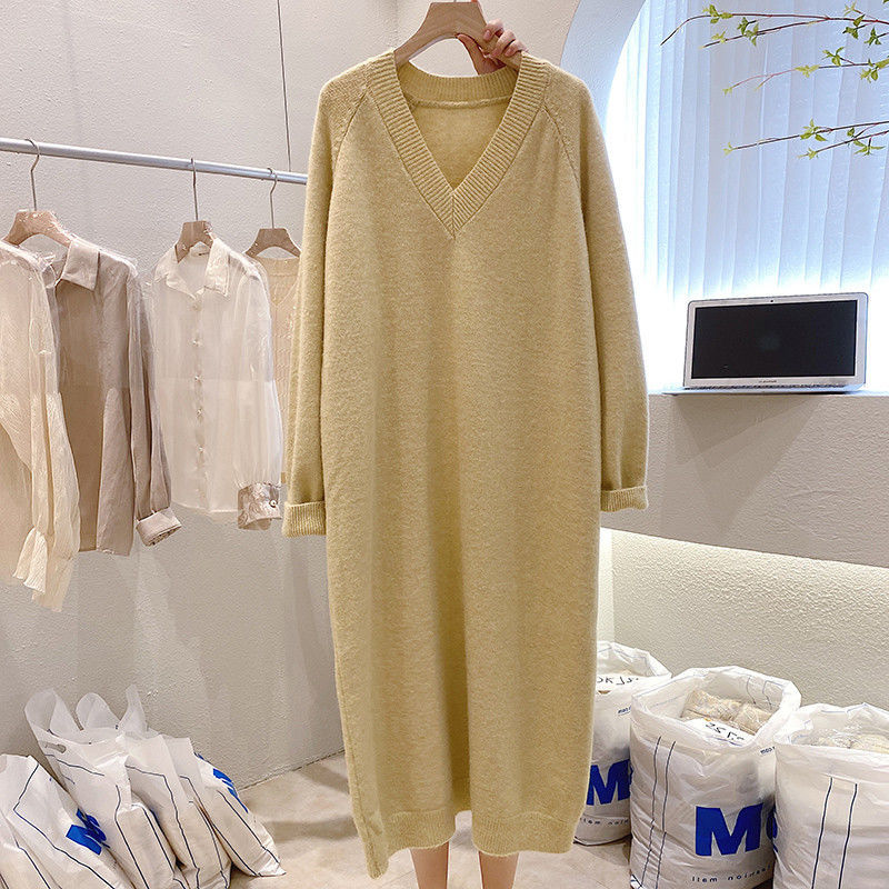 Robe pull à col en V pour femme, robe longue, haute qualité, document solide, optique pull, automne et hiver, taille 10XL, 150kg