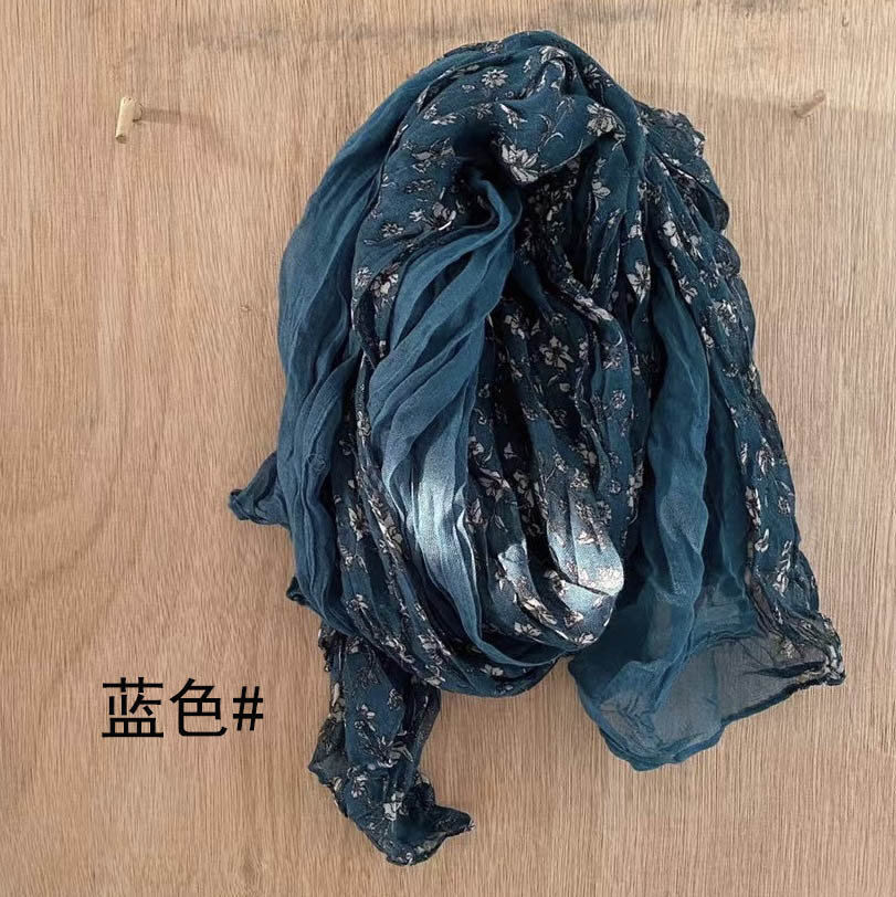 VREOVOR nouveau rétro artistique plis mince et polyvalent châle petite écharpe florale gaze Style japonais populaire Style paresseux